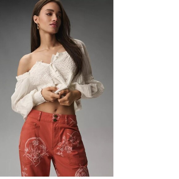 Anthropologie The Wanderer Printed Relaxed-Leg Pants by Pilcro 29 red new nwt - Picture 4 of 5